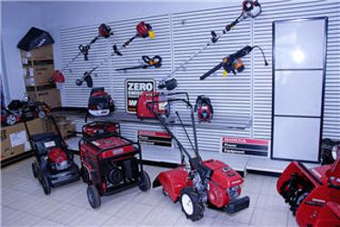 Mowers, trimmers and outdoor power equipment in the showroom